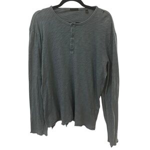 ATM distressed Henley Dexter Kill shirt half button long sleeve blue grey large